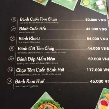 Thực đơn- Nhà Hàng Món Huế - Trần Hưng Đạo