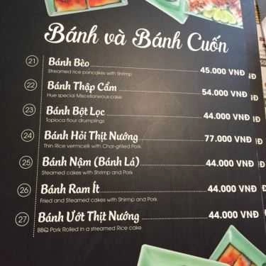 Thực đơn- Nhà Hàng Món Huế - Trần Hưng Đạo