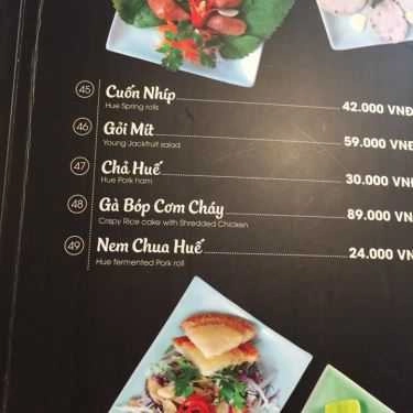 Thực đơn- Nhà Hàng Món Huế - Trần Hưng Đạo