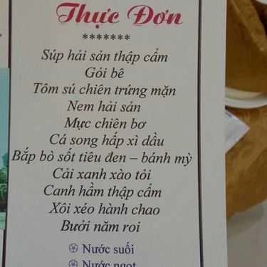 Thực đơn- Nhà Hàng Hồng Ân - Lê Hồng Phong