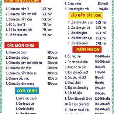 Thực đơn- Nhà Hàng Món Ăn Bài Thuốc - Hải Phòng Đệ Nhất Chim Câu