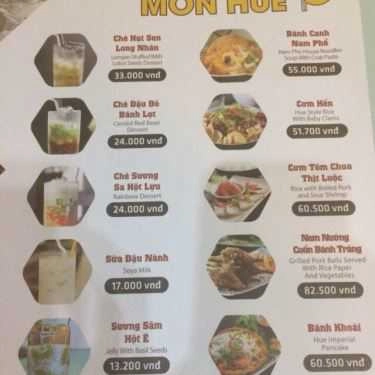 Thực đơn- Nhà Hàng Món Huế - Tô Hiệu