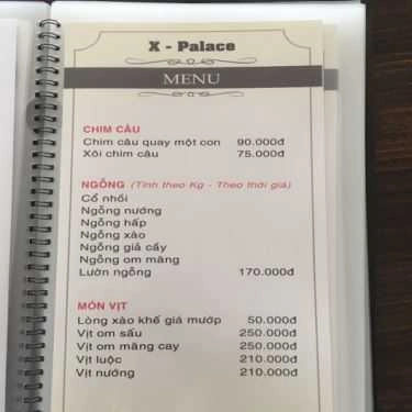 Thực đơn- Nhà Hàng X Palace - Lẩu & Nướng BBQ