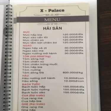 Thực đơn- Nhà Hàng X Palace - Lẩu & Nướng BBQ