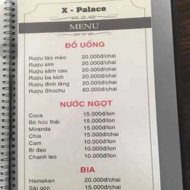 Thực đơn- Nhà Hàng X Palace - Lẩu & Nướng BBQ