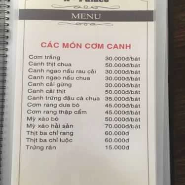 Thực đơn- Nhà Hàng X Palace - Lẩu & Nướng BBQ