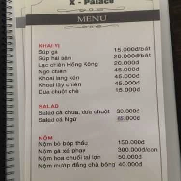 Thực đơn- Nhà Hàng X Palace - Lẩu & Nướng BBQ