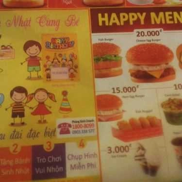 Thực đơn- Nhà Hàng Lotteria - CoopMart Tây Ninh