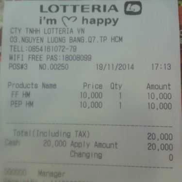 Thực đơn- Nhà Hàng Lotteria - CoopMart Tây Ninh