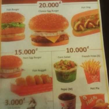Thực đơn- Nhà Hàng Lotteria - CoopMart Tây Ninh