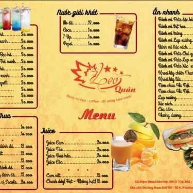 Thực đơn- Leo Quán - Bánh Mì Kẹp, Coffee