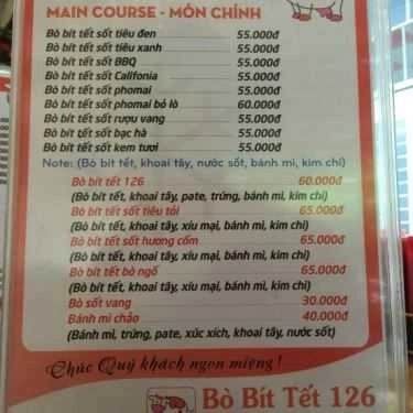 Thực đơn- Quán Ăn Bò Bít Tết 126 - Minh Cầu