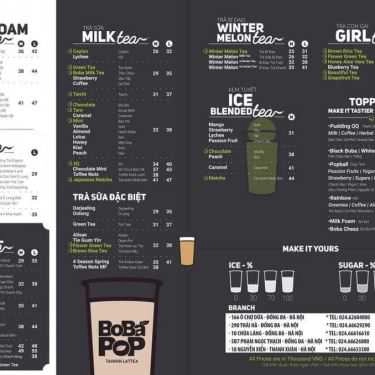 Thực đơn- Cafe Trà Sữa Bobapop - Lương Ngọc Quyến