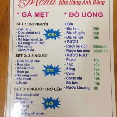 Thực đơn- Nhà Hàng Anh Dũng - Ẩm Thực Gà Tươi Mạnh Hoạch