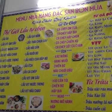 Thực đơn- Quán Ăn Đặc Sản Bốn Mùa - Cơm & Lẩu Các Món