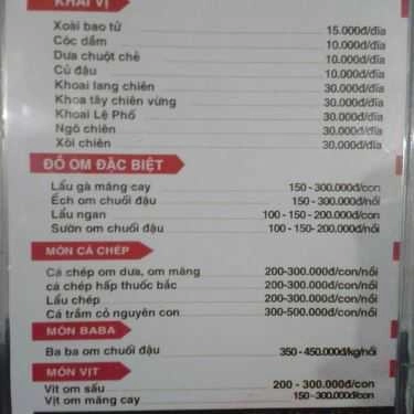 Thực đơn- Quán Ăn Quán Cay Đức Huệ 2 - Lẩu Các Loại