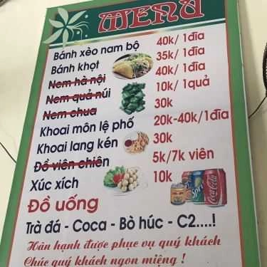 Thực đơn- Quán Ăn Bánh Khọt & Bánh Xèo Nam Bộ