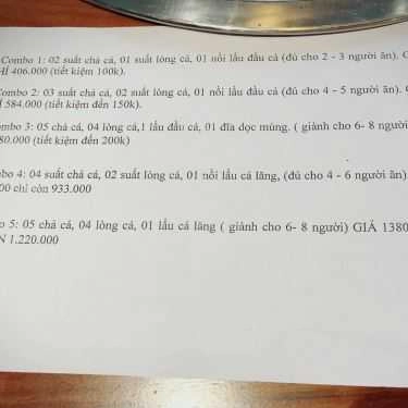 Thực đơn- Quán Ăn Chả Cá Đế Đô