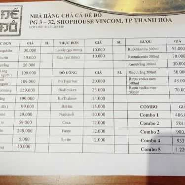 Thực đơn- Quán Ăn Chả Cá Đế Đô