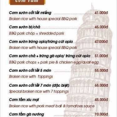 Thực đơn- Nhà Hàng Cơm Tấm Sài Gòn - Vincom Thanh Hóa