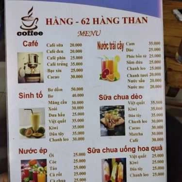 Thực đơn- Hằng Cafe