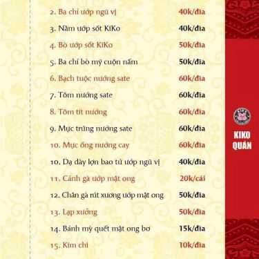 Thực đơn- Nhà Hàng Kiko - Lẩu & Nướng