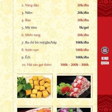 Thực đơn- Nhà Hàng Kiko - Lẩu & Nướng