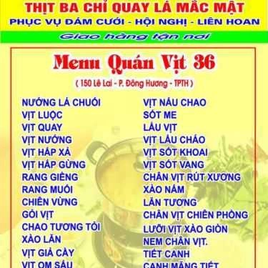 Thực đơn- Quán Ăn Vịt 36 - Vịt Các Món