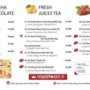 Thực đơn- Cafe Royaltea - Trà Sữa Hồng Kông - Dương Đình Nghệ