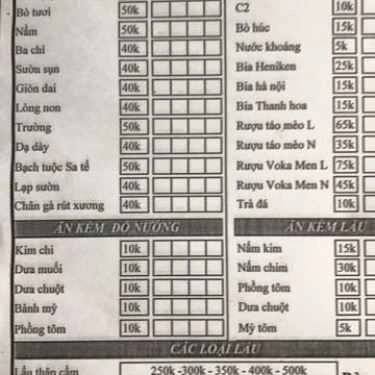 Thực đơn- Quán Ăn Thu Già Quán - Lẩu Lòng