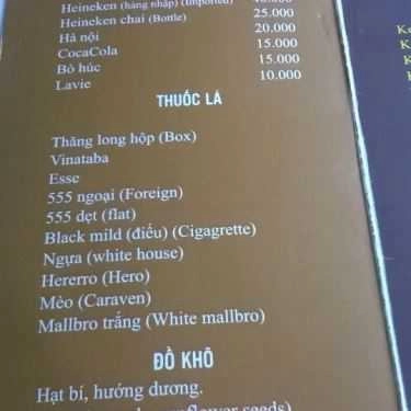 Thực đơn- Time Coffee - Khách Sạn Sao Mai