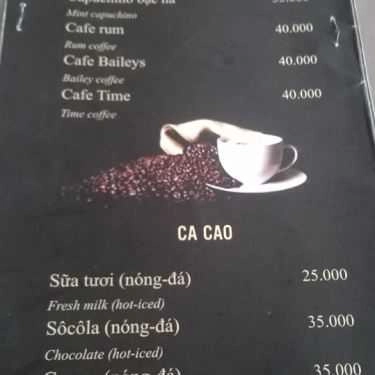 Thực đơn- Time Coffee - Khách Sạn Sao Mai