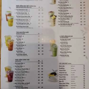 Thực đơn- Cafe Trà Sữa Gong Cha