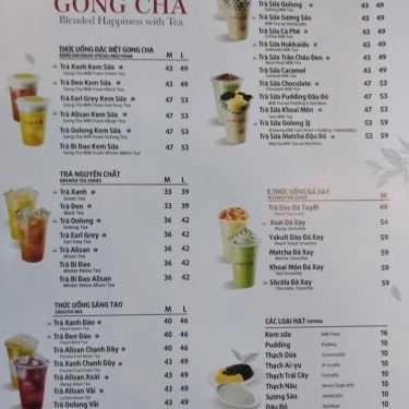 Thực đơn- Cafe Trà Sữa Gong Cha