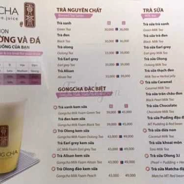 Thực đơn- Cafe Trà Sữa Gong Cha - Vincom Shophouse