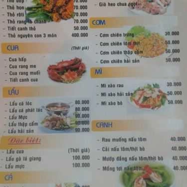 Thực đơn- Quán Nhậu 5 Bi - Hải Sản Bình Dân