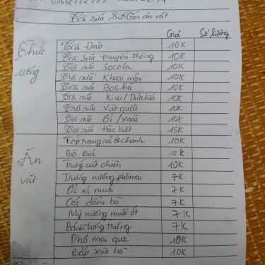 Thực đơn- Quán 158 - Trà Sữa & Ăn Vặt