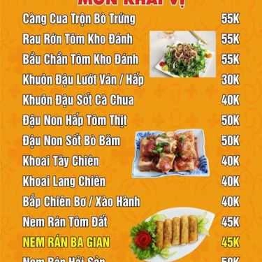 Thực đơn- Ba Gian - Nhà Hàng Đặc Sản