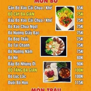 Thực đơn- Ba Gian - Nhà Hàng Đặc Sản
