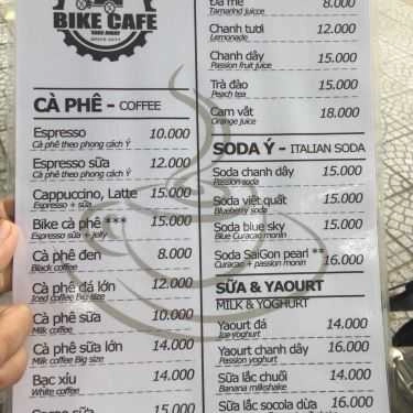 Thực đơn- Bike Cafe - Cafe Take Away