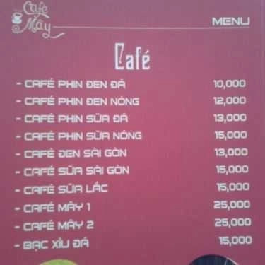 Thực đơn- Mây Cafe - Hải Triều