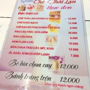Thực đơn- Cafe Chè Thái Lan - Phan Chu Trinh