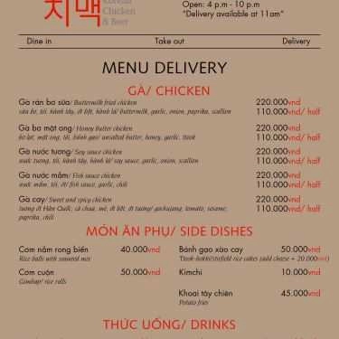 Thực đơn- Nhà Hàng CHIMAEK - Korean Chicken & Beer