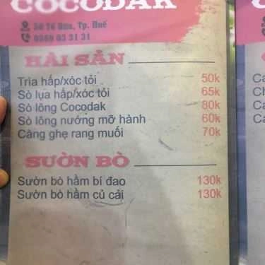 Thực đơn- Cocodak - Nhà Hàng Hải Sản