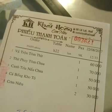 Thực đơn- Nhà Hàng Cơm Niêu Khải Hoàn
