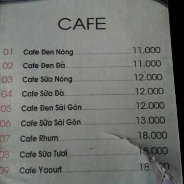 Thực đơn- Cyber Cafe