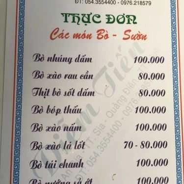 Thực đơn- Nhà Hàng Diễm Tiến - Các Món Đặc Sản