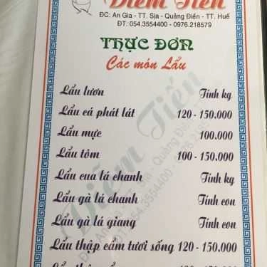Thực đơn- Nhà Hàng Diễm Tiến - Các Món Đặc Sản