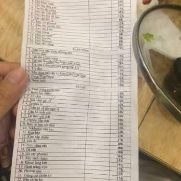 Thực đơn- Cafe Đông Sương Sầu - Chè Thái & Ăn Vặt