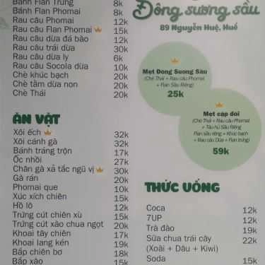 Thực đơn- Cafe Đông Sương Sầu - Chè Thái & Ăn Vặt